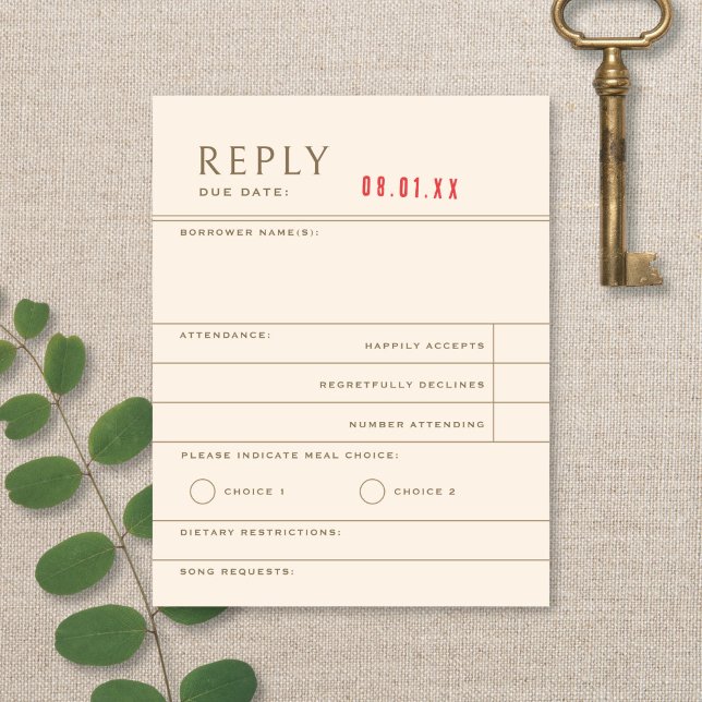 Vintage Library Book Neutral Wedding Reply RSVP Card (Creator Uploaded)