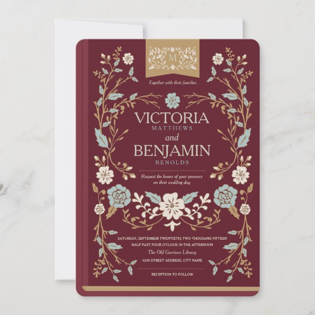 Vintage Library Book Wedding Invite (Front)