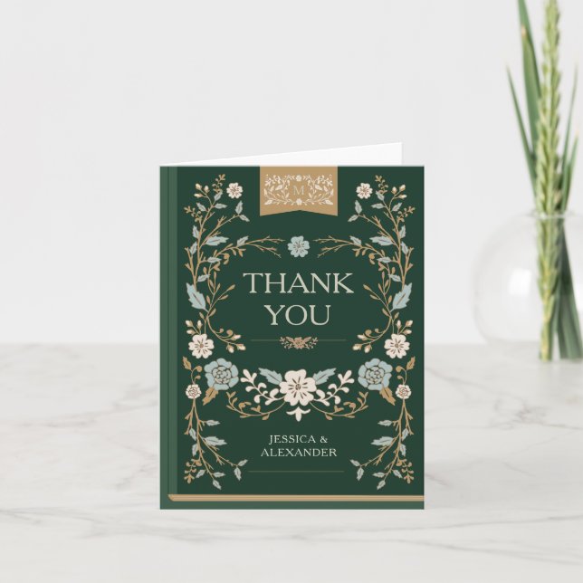 Vintage Library Book Wedding Thank You Card (Front)