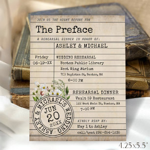 Vintage Library Books Wedding Rehearsal Dinner Invitation