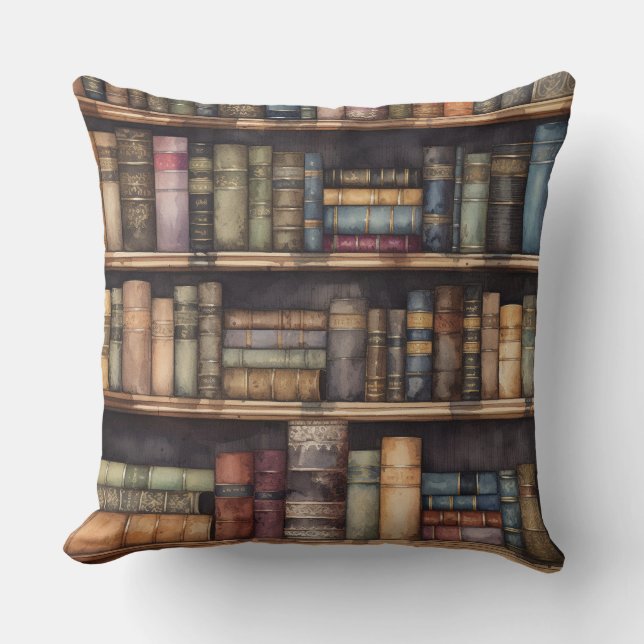 Vintage Library Bookshelf Cushion (Front)