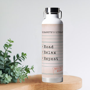 Vintage Library Card Book Lover Bookish Bookworm Water Bottle