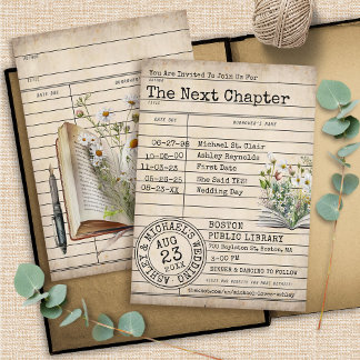 Vintage Library Card Books Wedding Invitation