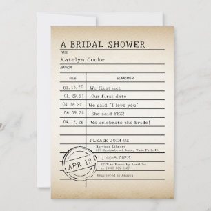 Vintage Library Card Bridal Shower Invitation