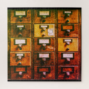 Vintage library card catalog wood cabinet jigsaw puzzle
