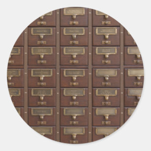 Vintage Library Card Catalogue Drawers Classic Round Sticker