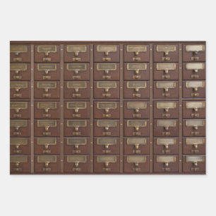 Vintage Library Card Catalogue Drawers Wrapping Pa Wrapping Paper Sheet