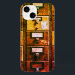 Vintage library card catalogue wood cabinet brown Case-Mate iPhone 14 case<br><div class="desc">A vintage,  wood library card catalogue cabinet with a warm,  antique look. Rustic and masculine.</div>
