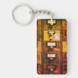 Vintage library card catalogue wood cabinet key ring