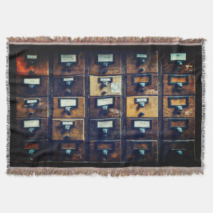 Vintage library card catalogue wood cabinet throw blanket