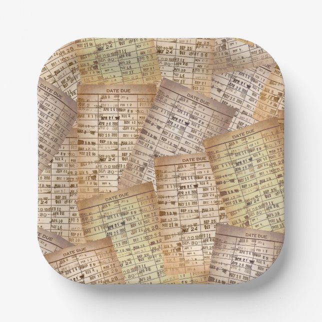 Vintage Library Card Collection Paper Plate (Front)