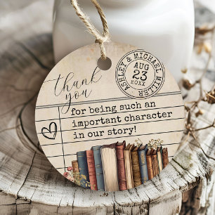 Vintage Library Card Floral Book Wedding Thank You Favour Tags