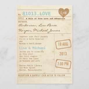 Vintage Library Card Wedding Invitation