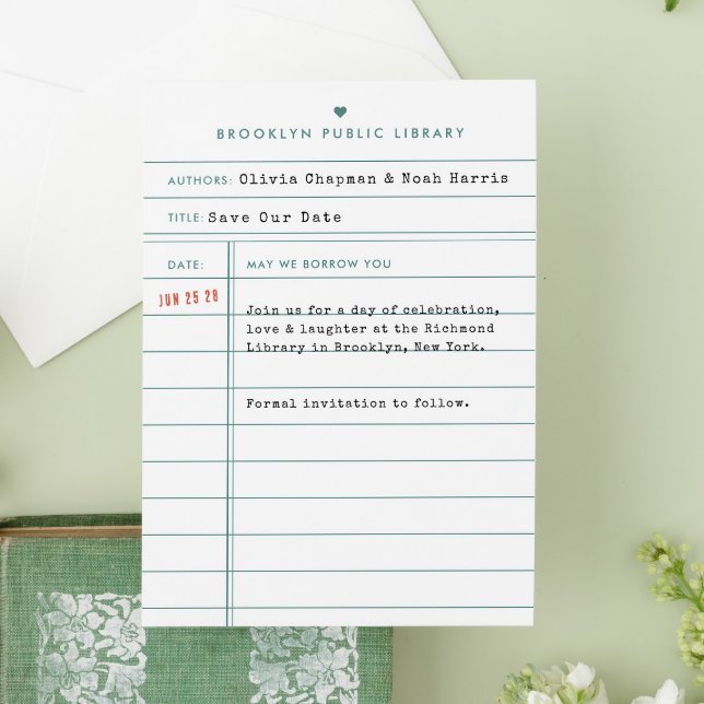 Vintage Library Card Wedding Save the Date (Creator Uploaded)