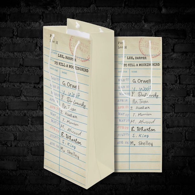 Vintage Library Card Wine Gift Bag (Creator Uploaded)