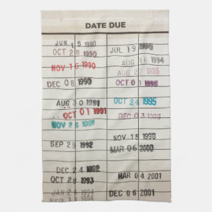 Vintage Library Due Date Cards Tea Towel