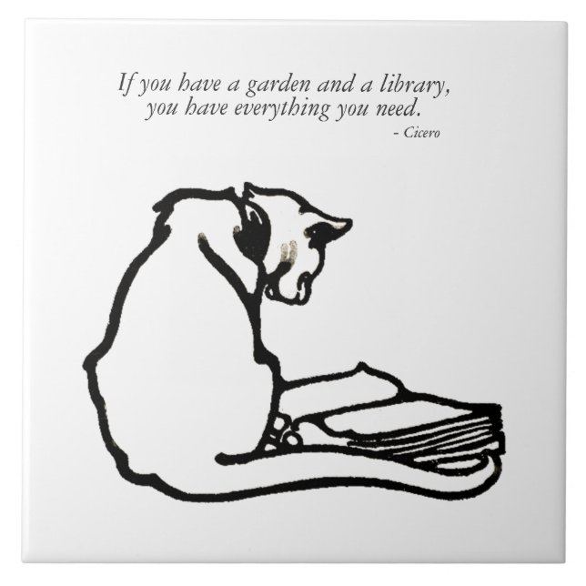 Vintage Library Garden Cat Quote Tile (Front)