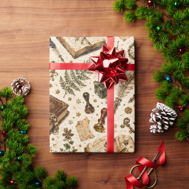 Vintage Library Old Books Bookworm Wrapping Paper (Holiday Gift)