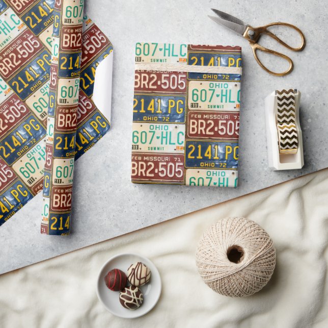Vintage License Plate Collection Wrapping Paper (Crafts)