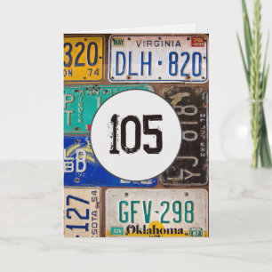 Vintage License Plates for 105th Birthday   Card
