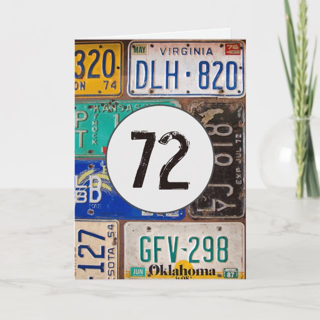 Vintage License Plates for 72nd Birthday  Card (Front)