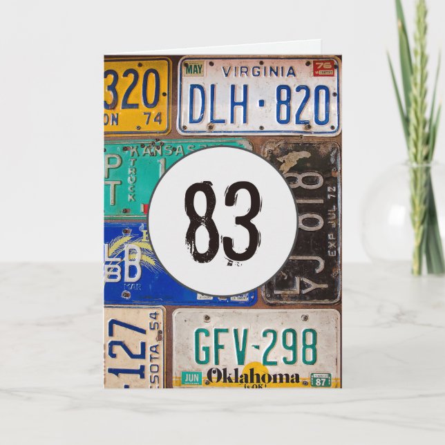 Vintage License Plates for 83rd Birthday Card (Front)