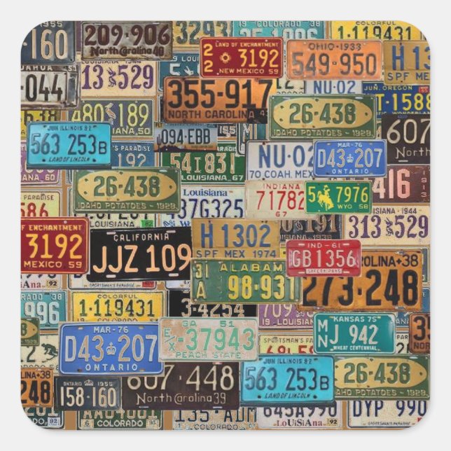 Vintage License Plates Square Sticker (Front)