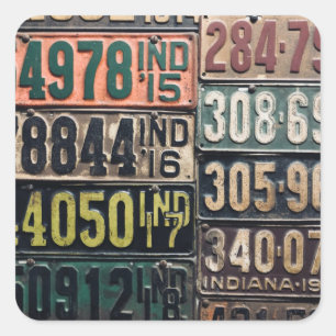 Vintage License Plates Square Sticker