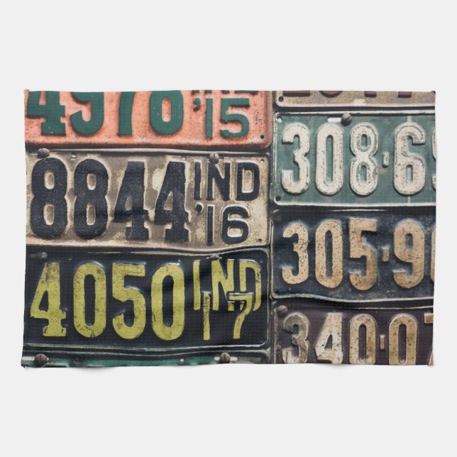 Vintage License Plates Tea Towel (Horizontal)