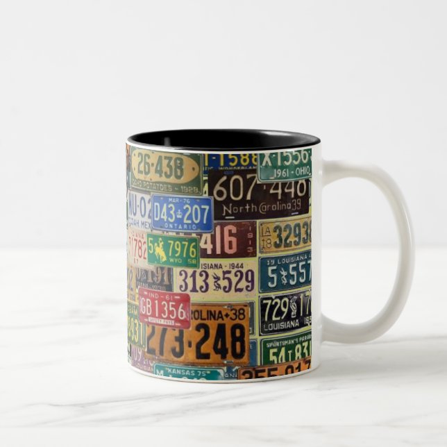 Vintage License Plates Two-Tone Coffee Mug (Right)