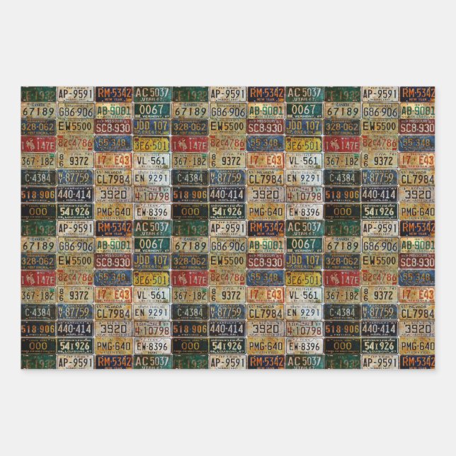 Vintage License Plates Wrapping Paper (Front)