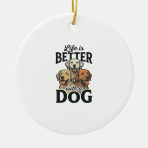 Vintage Life Is Better With a Dog Vector Design_1 Ceramic Tree Decoration