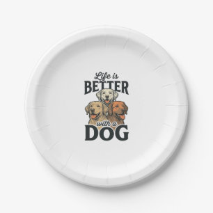 Vintage Life Is Better With a Dog Vector Design_1 Paper Plate