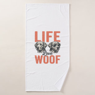 Vintage Life Love Woof Dog Graphic Design_1 Bath Towel