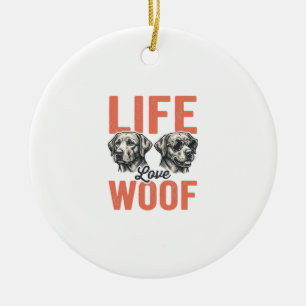 Vintage Life Love Woof Dog Graphic Design_1 Ceramic Tree Decoration
