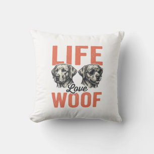 Vintage Life Love Woof Dog Graphic Design_1 Cushion