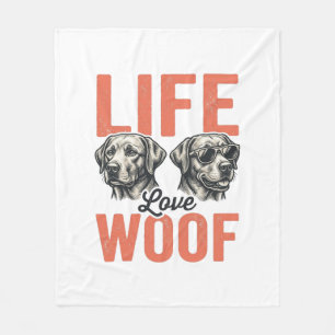 Vintage Life Love Woof Dog Graphic Design_1 Fleece Blanket