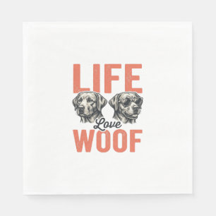 Vintage Life Love Woof Dog Graphic Design_1 Napkin