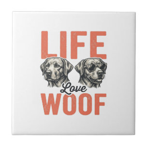Vintage Life Love Woof Dog Graphic Design_1 Tile