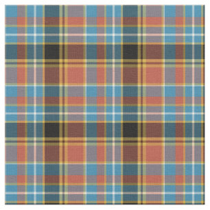 Vintage Light Blue, Burnt Orange and Gold Plaid Fabric