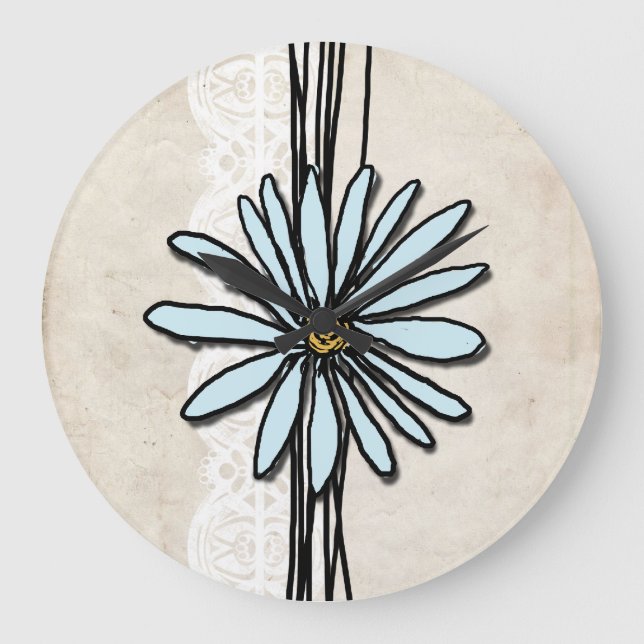 Vintage Light Blue Daisy Large Clock (Front)