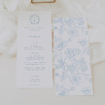 Vintage Light Blue Monogram Crest Floral Wedding Menu<br><div class="desc">Vintage Regency Era Crest monogram,  wedding menu. Vintage inspired Baroque style crest with coordinating light blue typography. Features,  elegant Chinoiserie Style garden floral pattern backing.</div>
