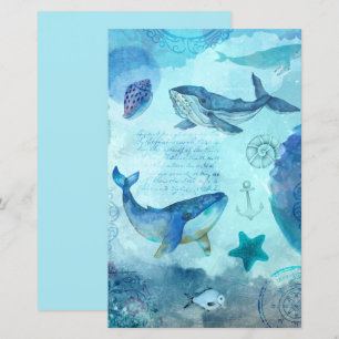 Vintage light blue ocean life decoupage scrapbook 