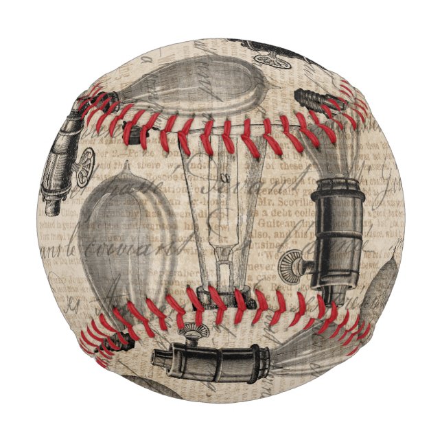 Vintage Light Bulbs Hand Written Retro Lovers Baseball (Front)