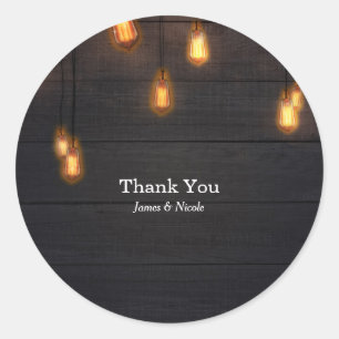 Vintage Light Bulbs Rustic Wood Wedding Favour Classic Round Sticker