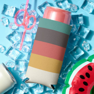 Vintage light colour stripes seltzer can cooler