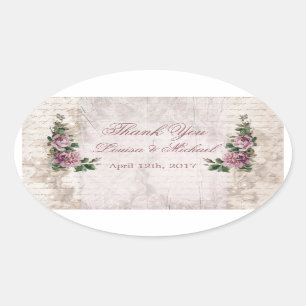 Vintage light pink roses Wedding Thank You Sticker