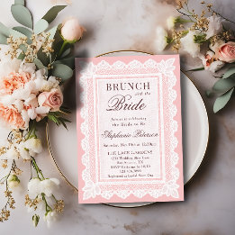 Vintage Light Pink White Lace Bridal Shower Brunch Invitation