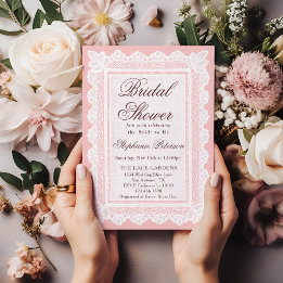 Vintage Light Pink White Lace Bridal Shower Invitation