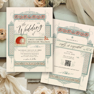 Vintage Light Sage Green Old Money Elegant Wedding Invitation